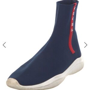 Prada Navy Sock Sneakers with Red Detail